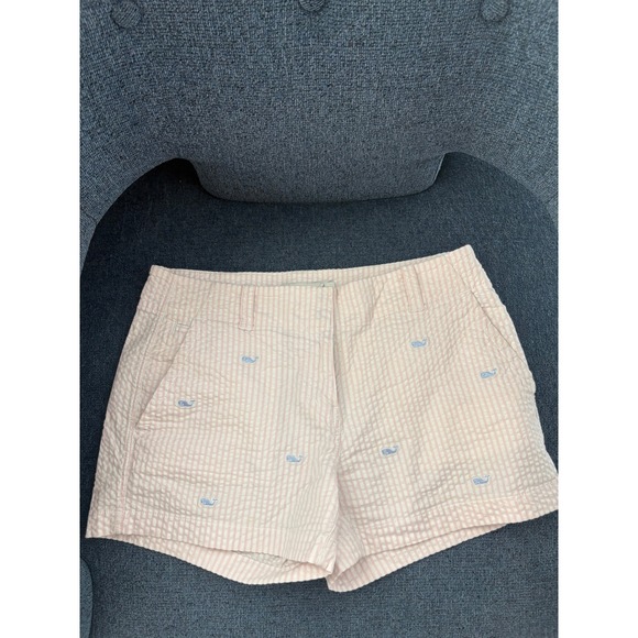 Vineyard Vines Pants - Vineyard Vines Pink Seersucker Whale Embroidered Shorts Womens Size 6